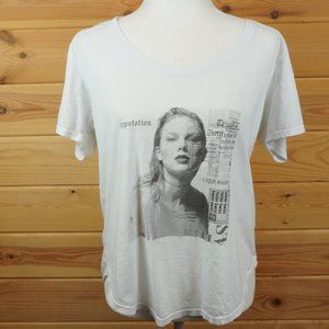 Taylor Swift Reputation White Short Sleeve Rounded Hem Tee Size Medium